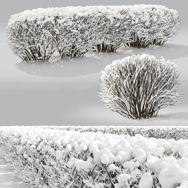 Beautiful Snow Covered Bushes in Winter Landscape With Fresh Snow 3d model 