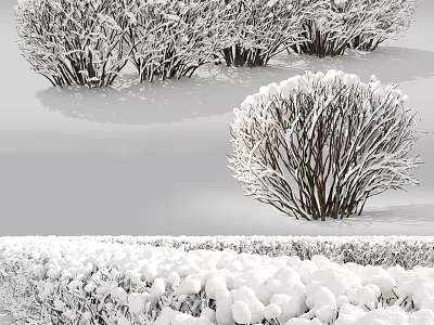 Beautiful Snow Covered Bushes in Winter Landscape With Fresh Snow 3d model
