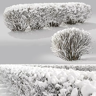 Beautiful Snow Covered Bushes in Winter Landscape With Fresh Snow 3d model