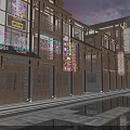Chinese Style Commercial Street At Evening With Neon Signs Traditional Windows And Water Reflections