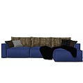 Blue Sectional Sofa With Multiple Colored Cushions And Black Throw Blanket 3d model