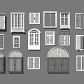 Various Window Designs With Different Styles And White Frames For Home Decor 3d model