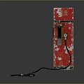 Weathered Red Fuel Pumps With Green Display Screens Black Cables And Gray Background
