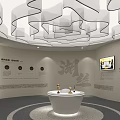 Large Woven Spherical Sculpture in Indoor Space with Stone Walls Wooden Railings and Green Plants