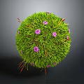 Green Plant Sphere With Grass Purple Flowers And Red Grass Blades