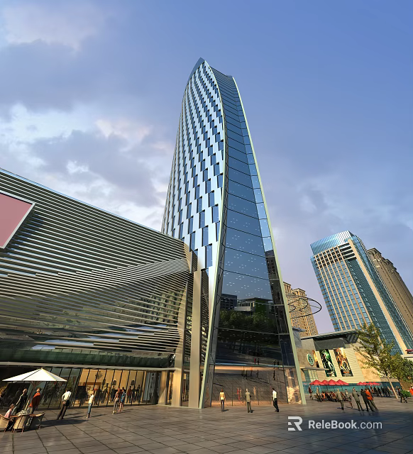 Modern Tall Office Building With Glass Curtain Wall And Urban Architectural Design 3d model 