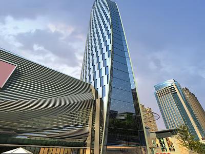 Modern Tall Office Building With Glass Curtain Wall And Urban Architectural Design 3d model