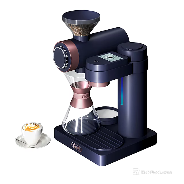 Stylish Modern Kitchen Coffee Maker with Glass Drip Funnel and Cappuccino Cup 3d model 