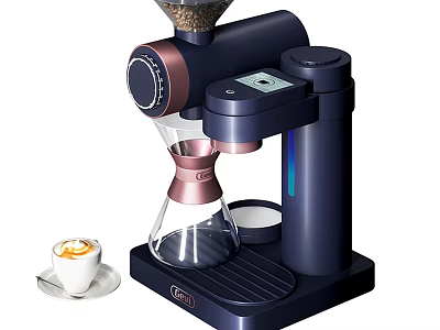 Stylish Modern Kitchen Coffee Maker with Glass Drip Funnel and Cappuccino Cup 3d model