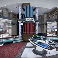 Futuristic Control Room Interior With Circular Console Screens Illuminated Columns And High Tech Lighting 3d model