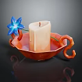 Orange Bowl Shaped Candle Lamp With Blue Flower Decoration And Handles