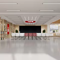 Spacious Modern Service Hall Interior With Bookshelves Seating And Screen 3d model