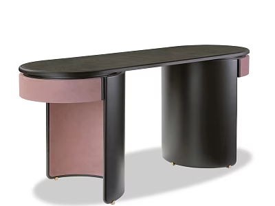 Modern Elegant Desk With Curved Pink Accents And Cylindrical Black Legs 3d model