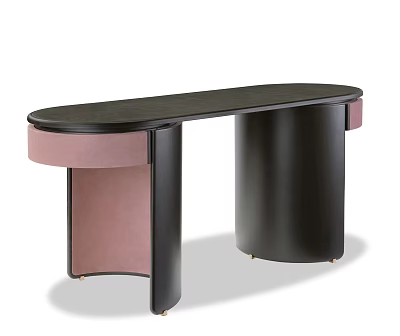 Modern Elegant Desk With Curved Pink Accents And Cylindrical Black Legs 3d model