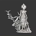 White Woman Sculpture With Flowing Attire Plant Elements And Sword