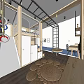 Kids Room Interior Design With Wooden Bunk Bed Stairs Swing And Rock Climbing Wall