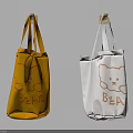 Yellow And White Canvas Bags Featuring Cute Bear Design And BEAR Text Hanging On Wall