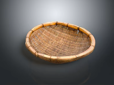Handwoven Bamboo Round Basket for Daily Household Use and Storage 3d model
