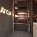 Contemporary Bar Interior With Stool Chairs Shelves And Illuminated Decor