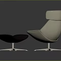 Modern Light Colored Leather Lounge Chair with Dark Ottoman and Metal Star Base Design