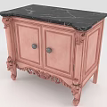 Entryway Console Cabinet With Pink Carved Legs Double Door Design And Black Marble Top