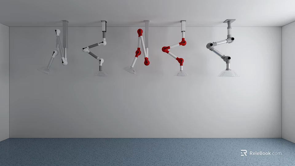 Wall Mounted Mechanical Arms In White And Red With Adjustable Joints 3d model