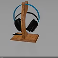 Stylish Wireless Headphones With Blue Headband And Black Earpads On Wooden Stand