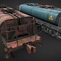 Heavy Duty Tank Truck With Two Blue Red Tanks And Warning Sign
