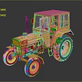 Yellow Tractor With Cab And Large Black Tires On Dark Surface 3d model