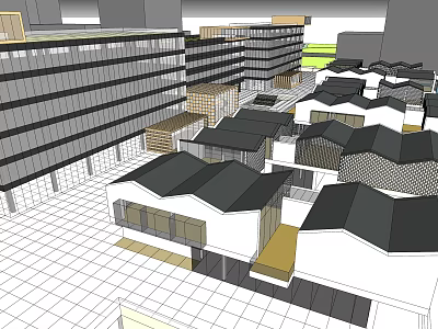 Traditional And Modern Commercial Street With Black Rooftops And Multi Story Buildings 3d model
