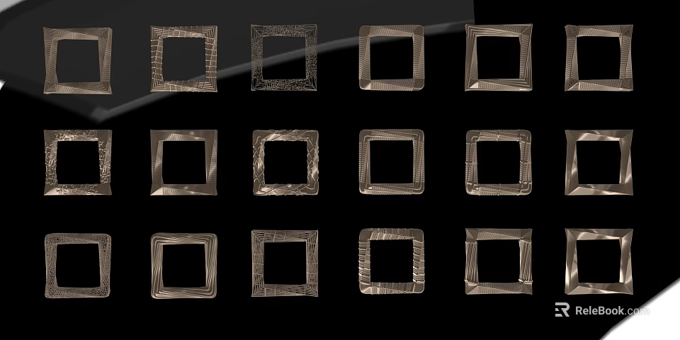 Decorative Wrought Iron Square Frames With Various Intricate Design Patterns 3d model 