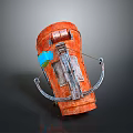 Orange Colored Weapon Featuring Metal Bow Like Structure And Blue Details 3d model
