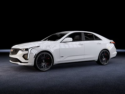 Cadillac White Sedan with Sleek Body Design and Sporty Black Wheels in Studio Lighting Setup 3d model