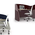 Colorful Curved Office Desks With Computers And Chairs In Modern Workspace