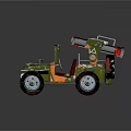 Green Military Style Toy Jeep With Rocket Launcher And Orange Seats