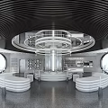 Modern Cafe Interior With Circular Ceiling White Seating And Large Windows 3d model