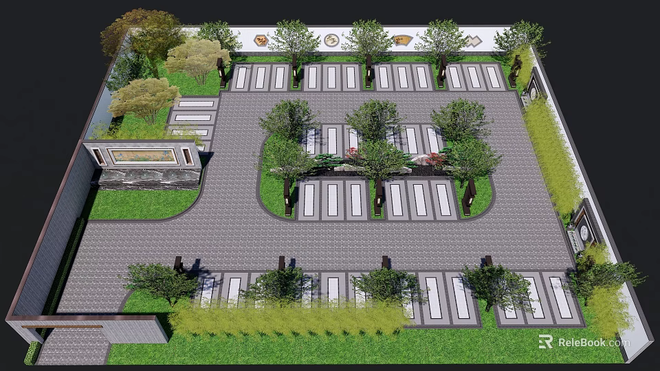 Eco Friendly Parking Lot Design Featuring Trees Greenery and Paved Surface 3d model 