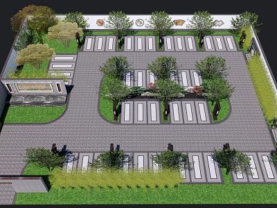 Eco Friendly Parking Lot Design Featuring Trees Greenery and Paved Surface 3d model