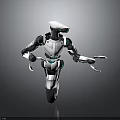 Humanoid Robot Character Design With Single Wheel Base White Black Body And Blue Mechanical Accents