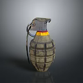 Vintage Hand Grenade Weapon with Metal Fuse Yellow Red Ring and Ribbed Textured Body