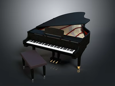 Black Grand Piano With Purple Stool For Home Living Room Decoration Use 3d model