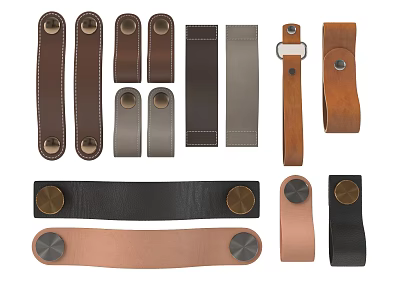 Leather Door Handles with Various Colors Different Designs and Brass Accents 3d model