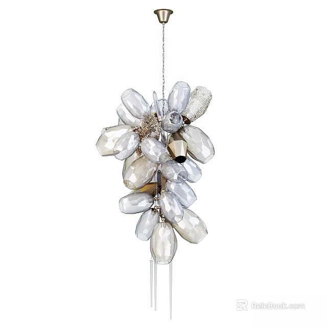 Elegant Modern Chandelier With Translucent Shell Like Crystals And Iridescent Design 3d model