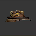 Golden Brown Roasted Chicken Stuffed with Lemon Served on Colorful Plate Wooden Tray