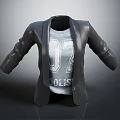 Black Casual Blazer With Gray T Shirt Featuring Number 07 And Coolis Lettering