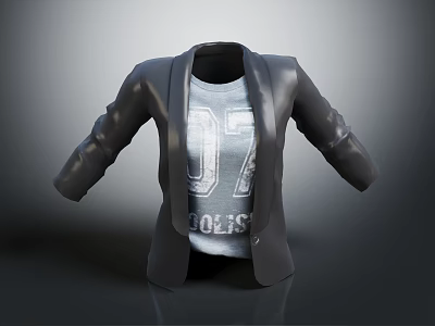 Black Casual Blazer With Gray T Shirt Featuring Number 07 And Coolis Lettering 3d model
