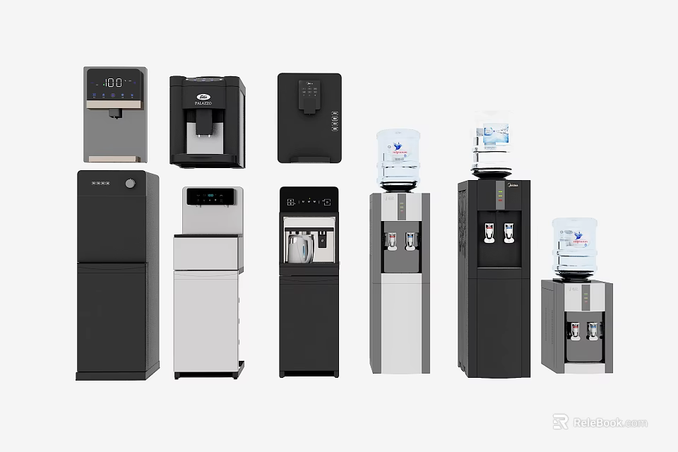 Various Styles Of Home Water Dispensers In Black And Silver For Daily Use 3d model 