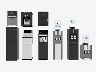 Various Styles Of Home Water Dispensers In Black And Silver For Daily Use 3d model
