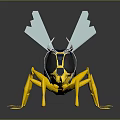 Yellow And Blue Striped Wasp With Light Colored Wings On Dark Background Geometric Design Reflection