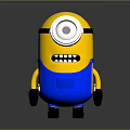 Cute Minion Stuffed Figure with Yellow Body Blue Overalls Big Round Eye and Smiling Face